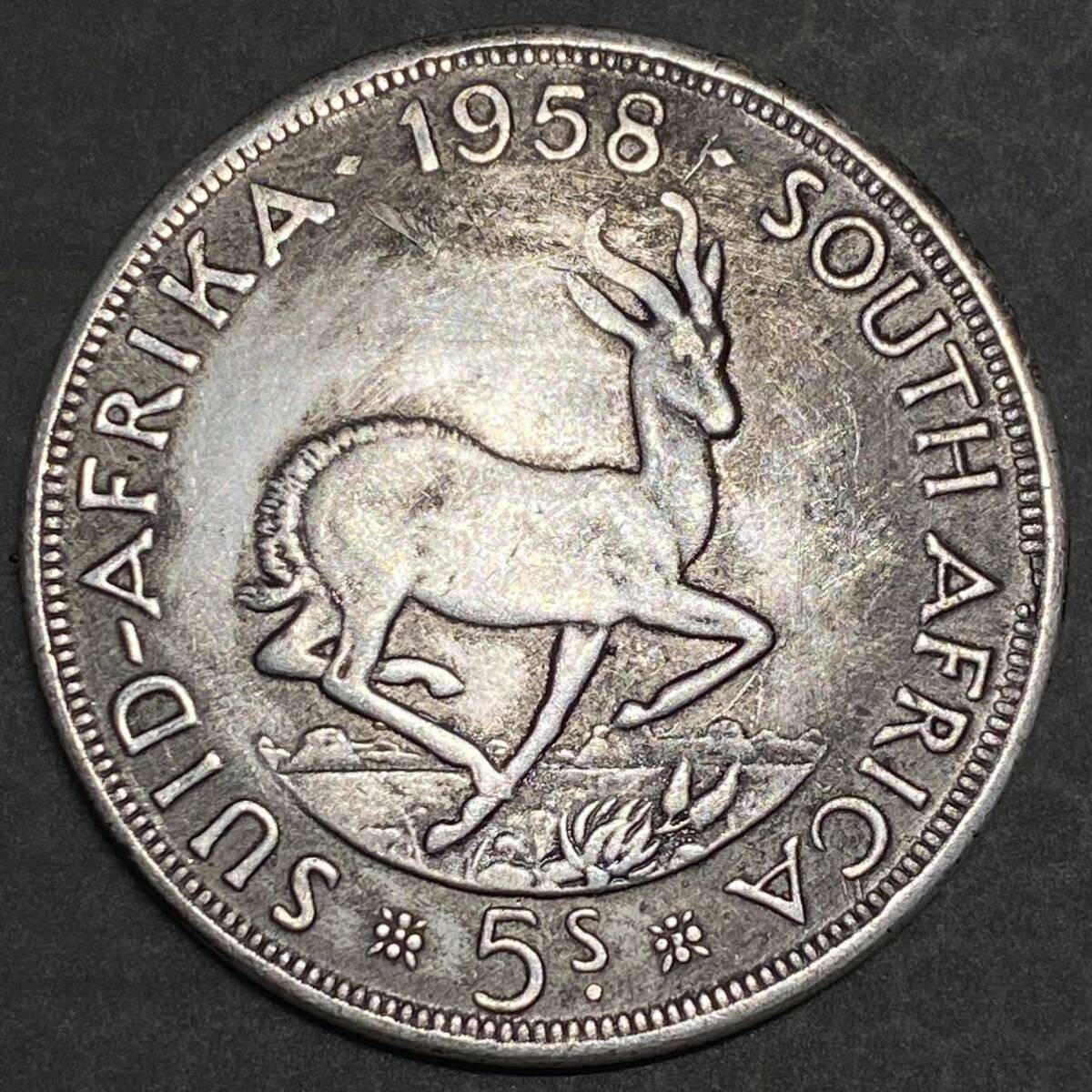 ５シリング銀貨 南アフリカ 約26.55g 1958エリザベス2世 英連邦  の画像2