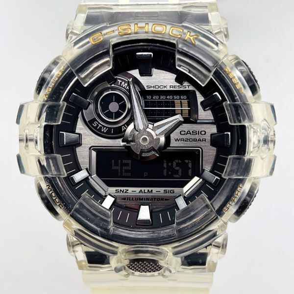 CASIO カシオ G-SHOCK Gショック ジーショック GA-710 GA-700SK-1 クリア スケルトン 透明 アナデジ 腕時計 中古 良品 稼働品の画像1