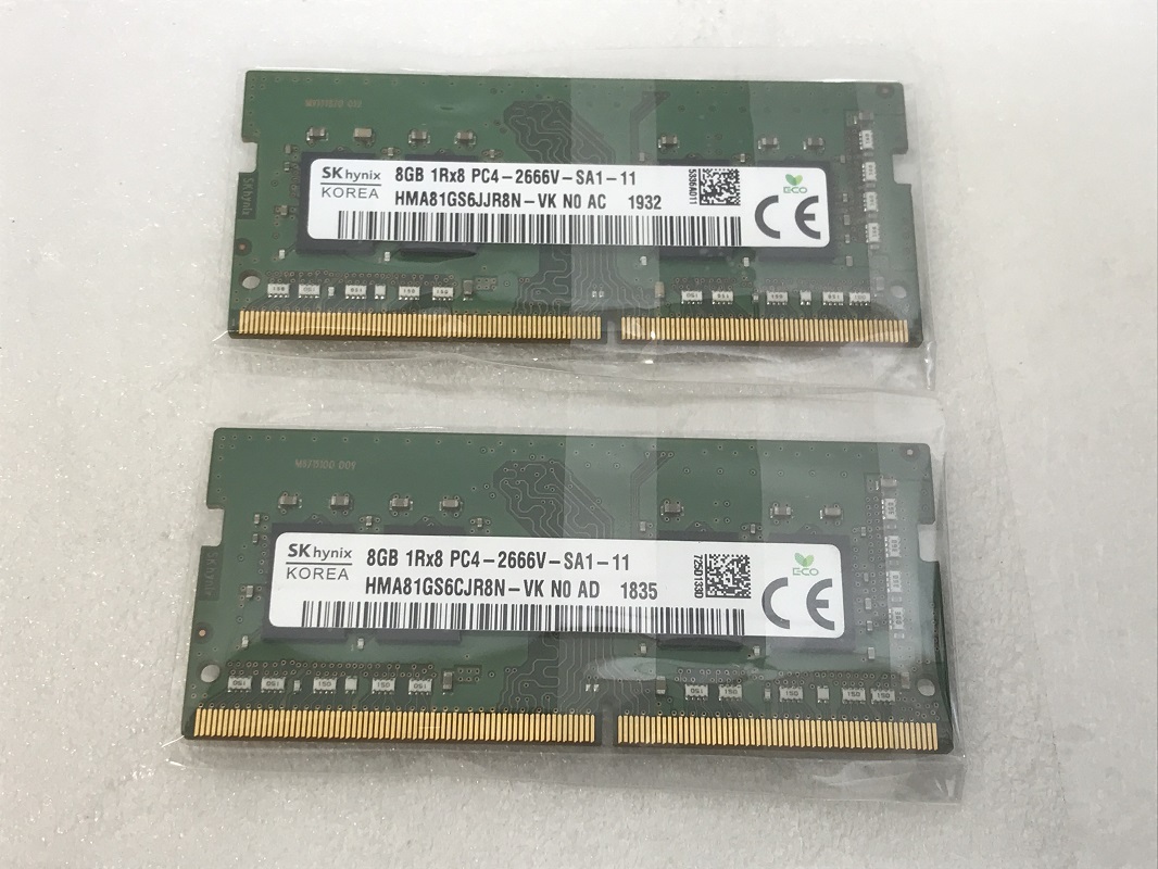 SK HYNIX PC4-2666V 8GB 2枚組 1セット 16GB DDR4 ノートパソコン用メモリ 260ピン ECC無し PC4-21300 8GB 2枚 16gb DDR4 LAPTOP RAM_画像2