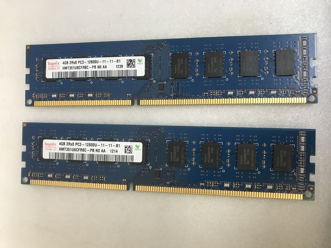 HYNIX 2rX8 PC3-12800U 4GB 2枚組 1セット 8GB DDR3 デスクトップ用 メモリ/ 240ピン DDR3-1600 4GB 2枚で 8GB DDR3 DESKTOP RAMの画像1