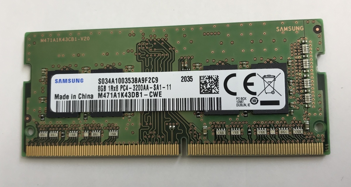 SAMSUNG DDR4-3200(PC4-25600) 8GB 260ピン ddr4 Non-ECCメモリ/ECC無し 中古品動作品_画像1