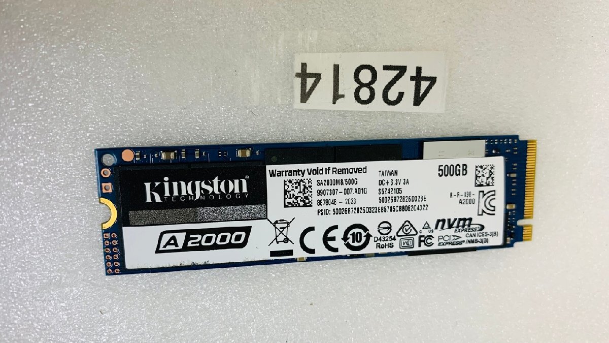 NVMe PCIe SSD500GB KINGSTON A 2000 NVMe M.2 PCIe SSD500GB MGF 2280 SSD period of use 6551 hour 