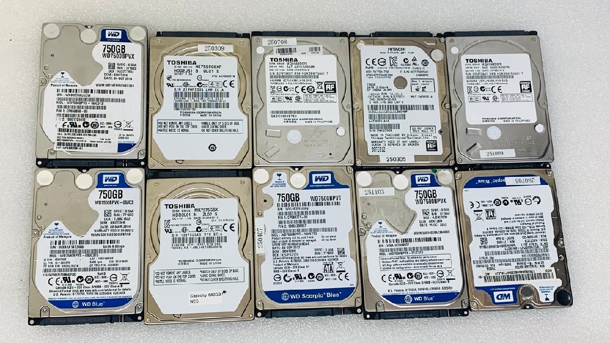 HDD750GB SATA 2.5 インチ 9.5mm HDD まとめて10台 750GB ハードディスク 厚み 9.5mm メーカー指定不可_画像2