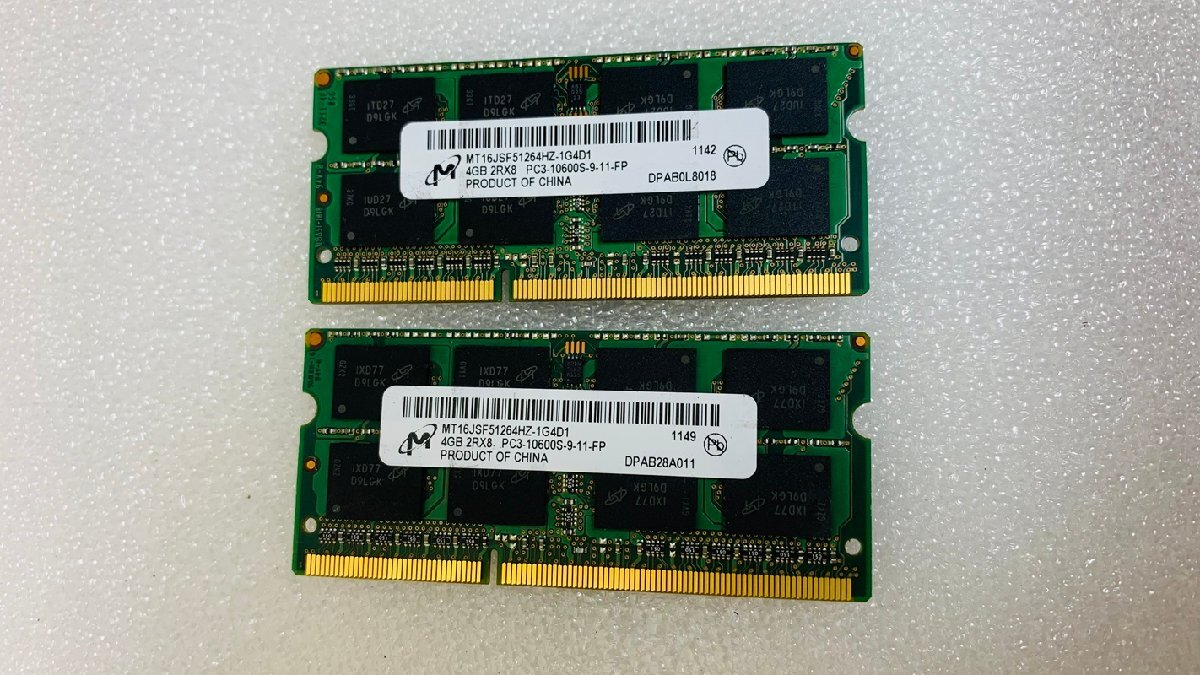 MICRON 2RX8 PC3-10600S 4GB 2枚組 1セット 8GB DDR3ノート用 メモリ 204ピン DDR3-1333 4GB 2枚 8GB DDR3 LAPTOP RAM_画像1