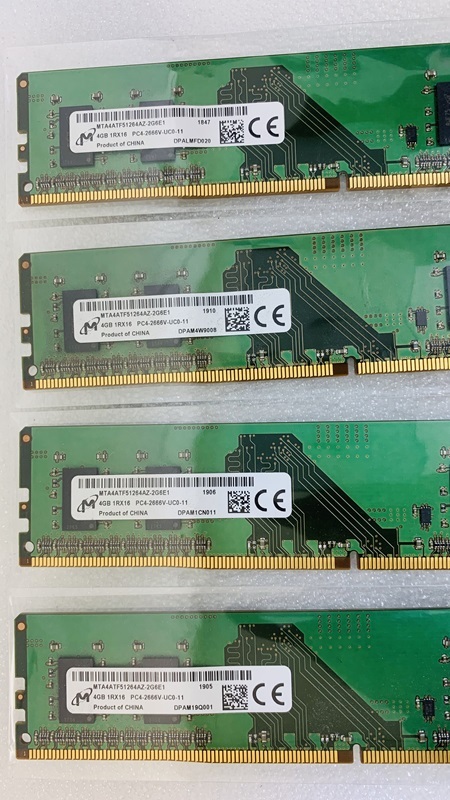MICRON 1Rx16 PC4-2666V 4GB 4枚組 1セット 16GB DDR4 デスクトップ用メモリ 288ピン ECC無し DDR4- PC4-21300 4GB 4枚 16GB DDR4 RAM_画像2