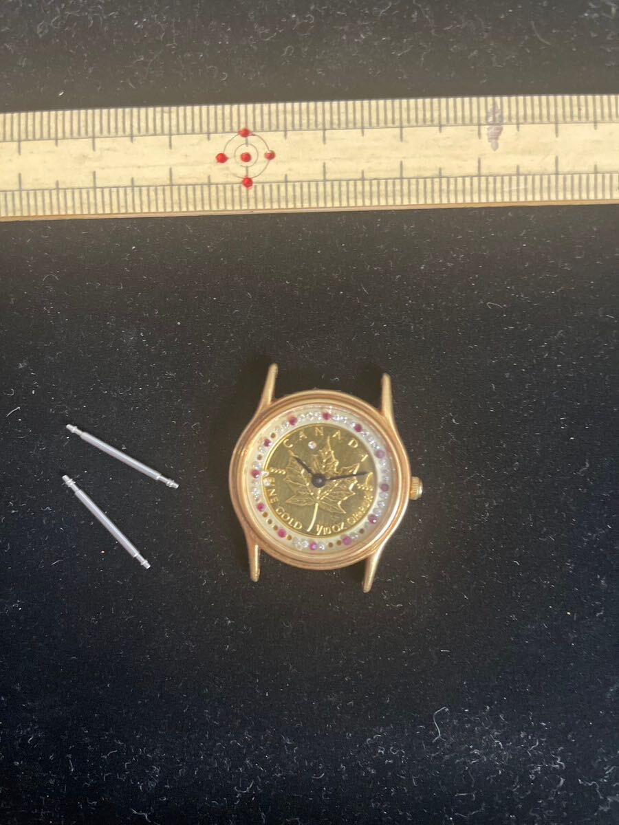 1円～ 金無垢時計 メイプルリーフ金貨 ケースK18 14.0gの画像1
