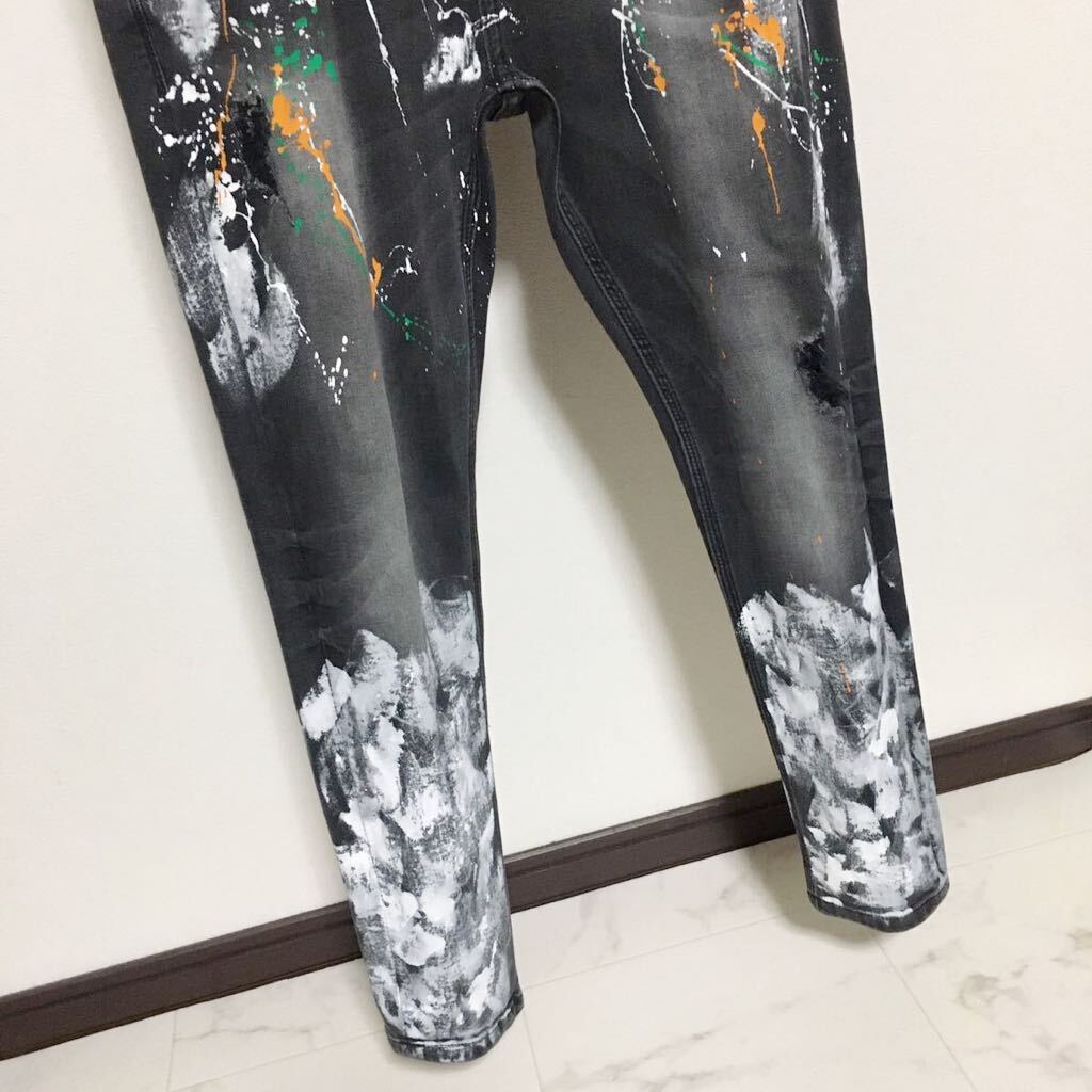 伸縮性抜群 柔らか素材 ペイント ZARA MAN ウルトラ ストレッチ 送料230円 40 31 スキニー デニム パンツ メンズ ジーンズ ブラック 黒_画像3