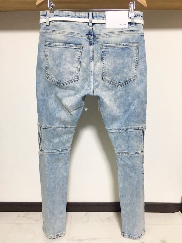 デザイン性抜群 ZARA MAN ダメージ バイカー スキニー デニム 42 32 送料410円 メンズ ジーンズ ライダース パンツ クラッシュ ストレッチ_画像5