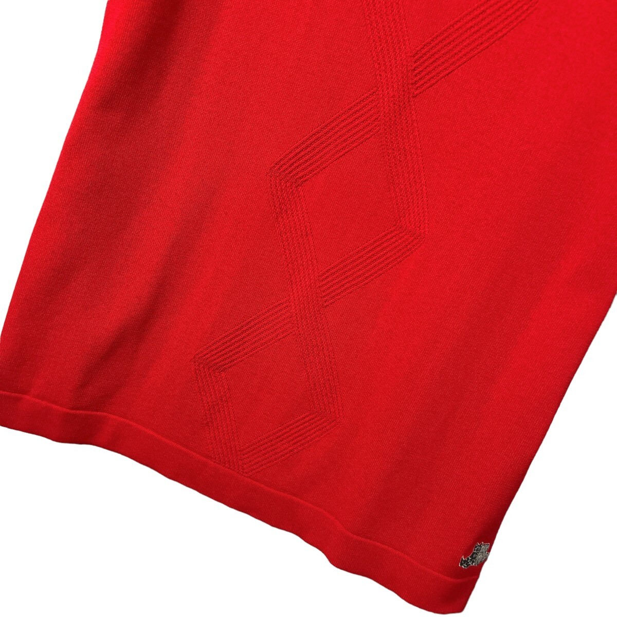 日本製 美品 BLACK&WHITE ブラック&ホワイト / ハーフジップ サマーニット 半袖 ポロシャツ トップス / メンズ M / 赤 上質 ゴルフウェア_画像2