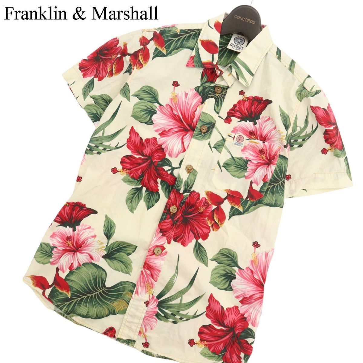 Franklin & Marshall ALUMNI Frank Lynn & Marshall SLIM FIT short sleeves [ floral print flower total pattern ] aloha shirt Sz.S men's C4T04028_4#A