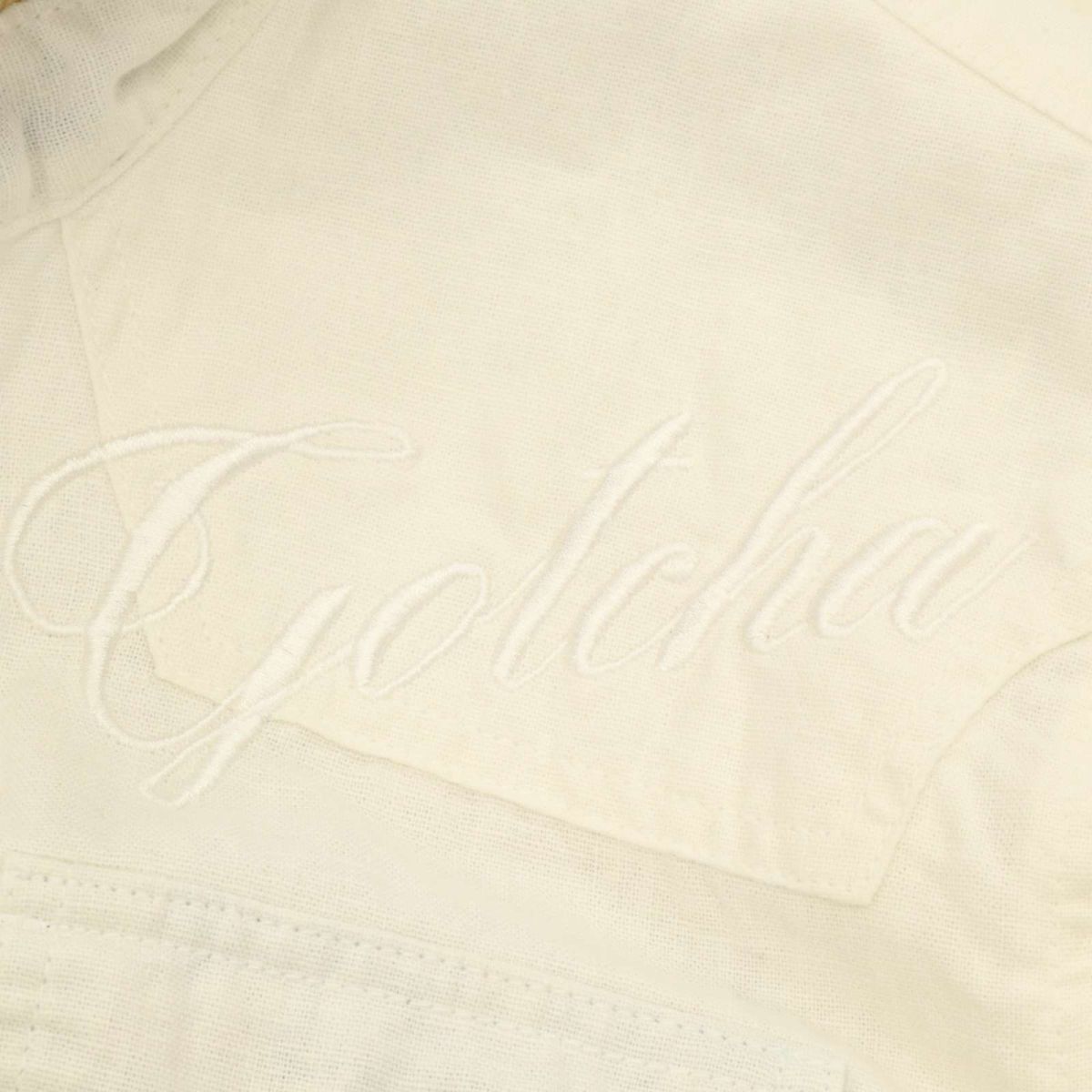 GOTCHA Gotcha весна лето короткий рукав воротник тросик Logo вышивка * [ лен linen] рубашка work shirt Sz.L мужской белый Surf C4T04202_5#A