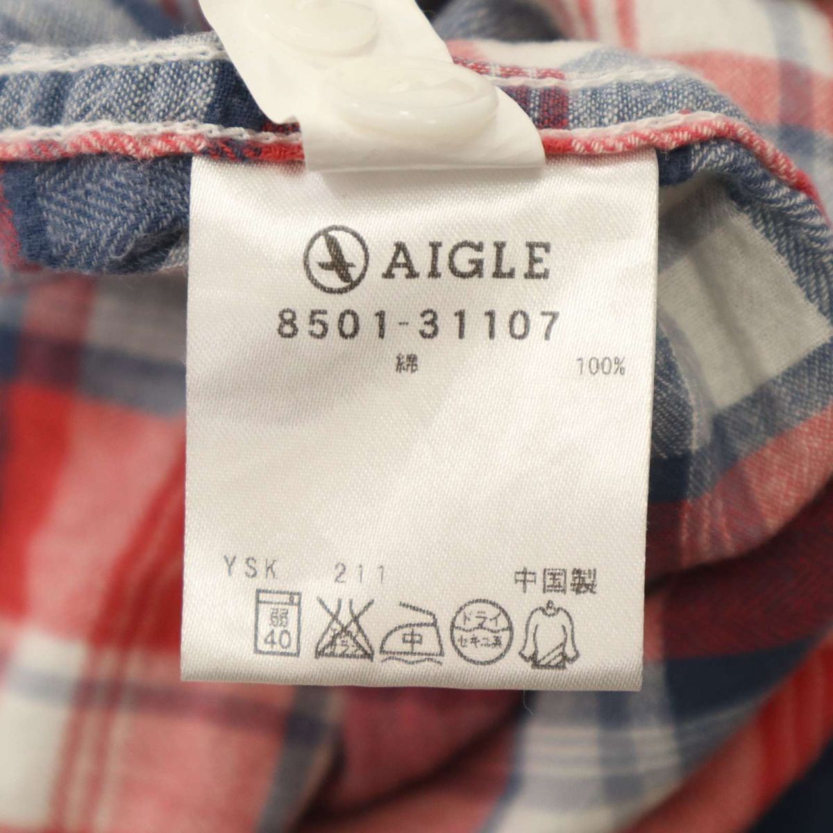 AIGLE エーグル 通年 長袖 胸ロゴ チェック★ シャツ Sz.M　メンズ アウトドア　C4T04395_5#C_画像7