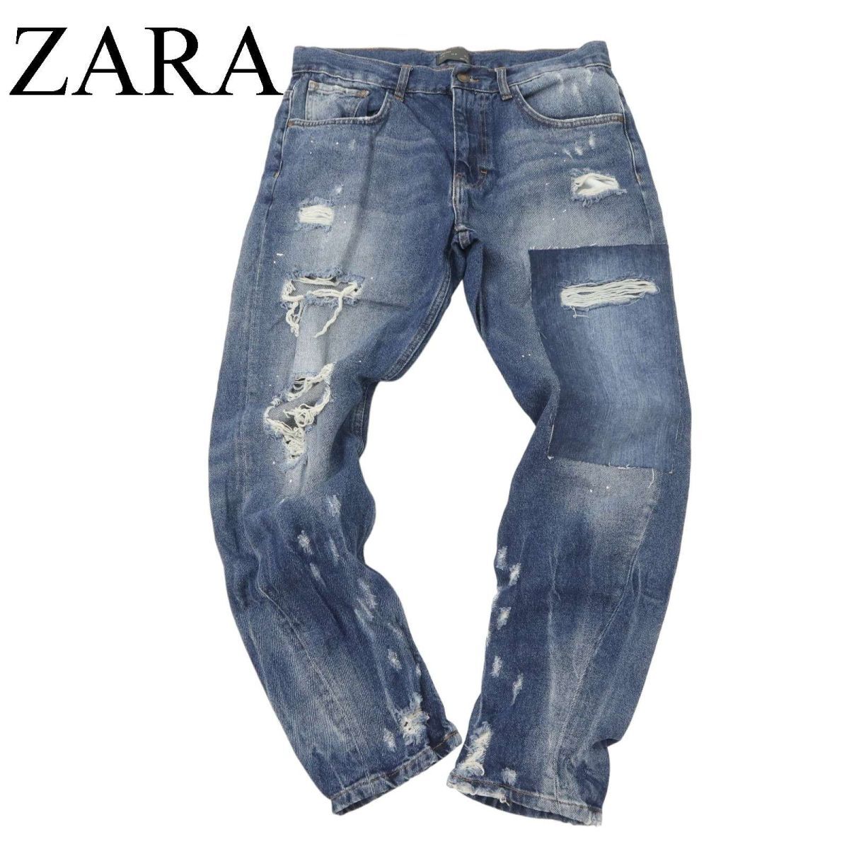 ZARA ザラ マン 通年 リペア&クラッシュ加工★ テーパード デニム パンツ ジーンズ Sz.32　メンズ　C4B02081_5#R_画像1