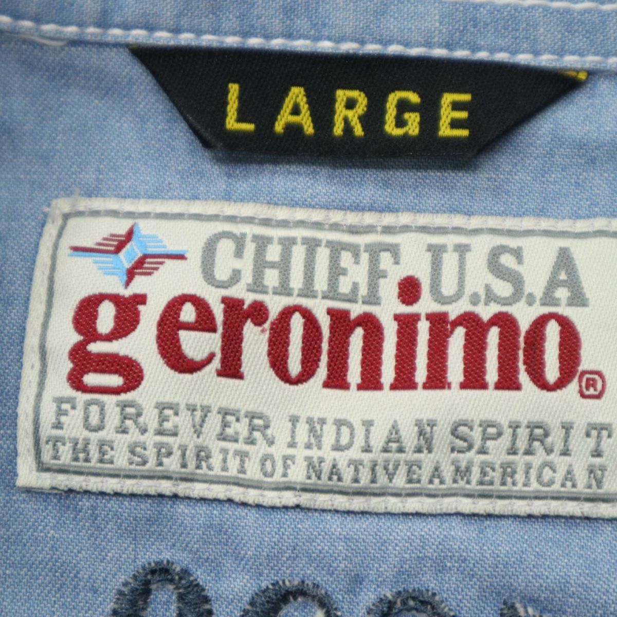 geronimo ジェロニモ 春夏 半袖 豪華!! ロゴ刺繍★ 加工 シャンブレー ウエスタン シャツ Sz.L　メンズ　C4T04419_5#A_画像5