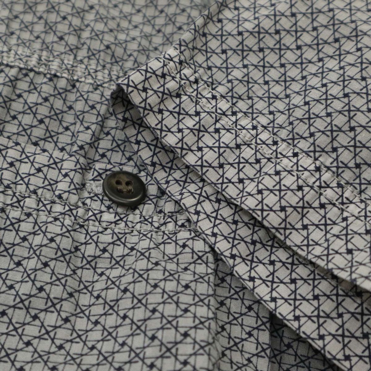 L7 REAL HIP L seven настоящий бедра весна лето короткий рукав общий рисунок * рубашка work shirt Sz.2 мужской серый сделано в Японии C4T04917_5#A
