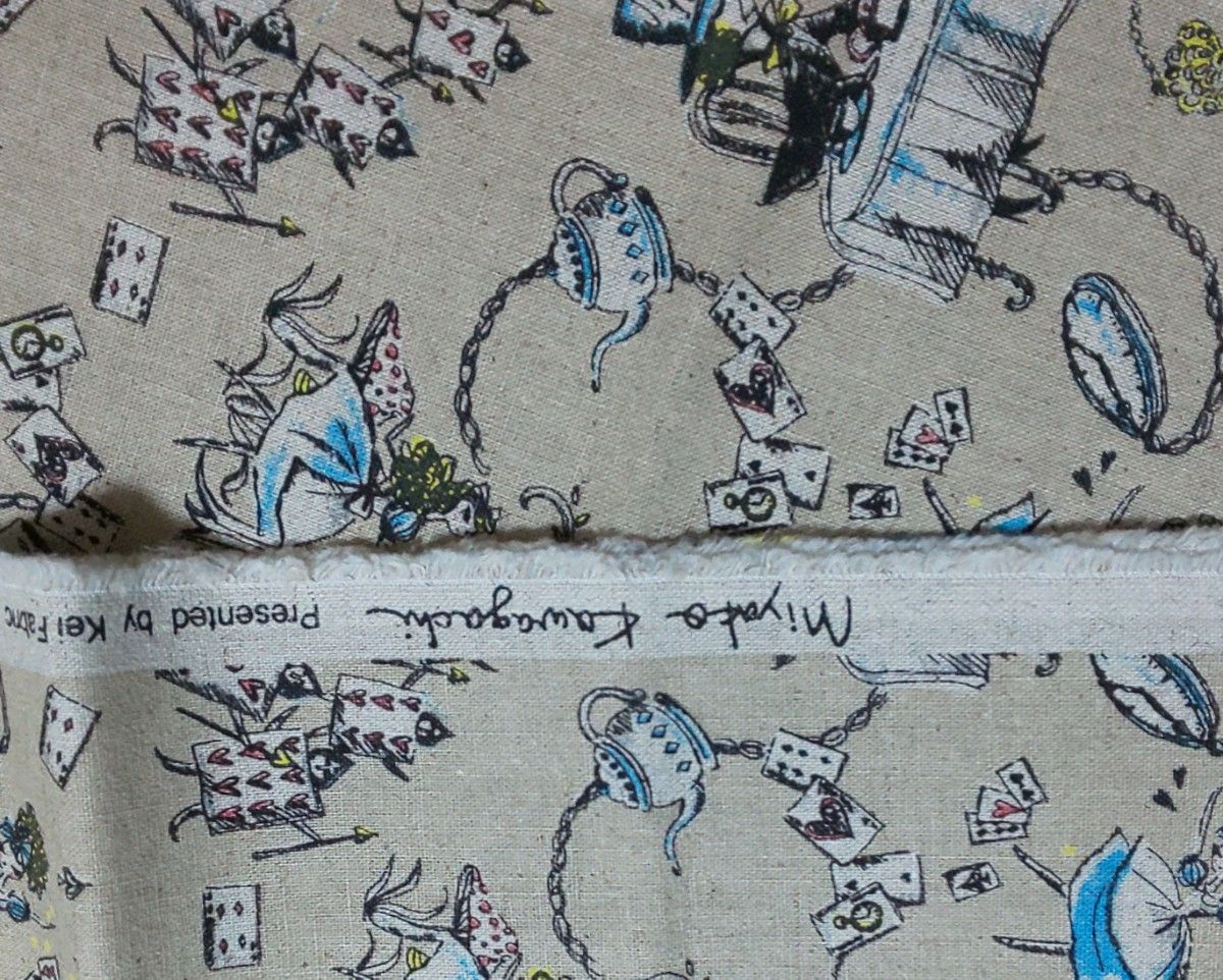[ 廃盤商品 ]・miyako kawaguchi・綿麻キャンバス生地・不思議の国のアリス柄・生地幅×50㎝×2種類