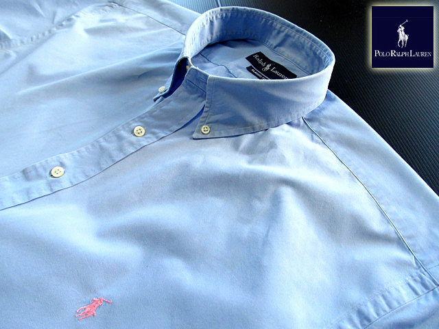 *100 иен старт! Ralph Lauren RALPH LAUREN кнопка down рубашка короткий рукав XLT размер редкий товар Ralf premium * голубой 