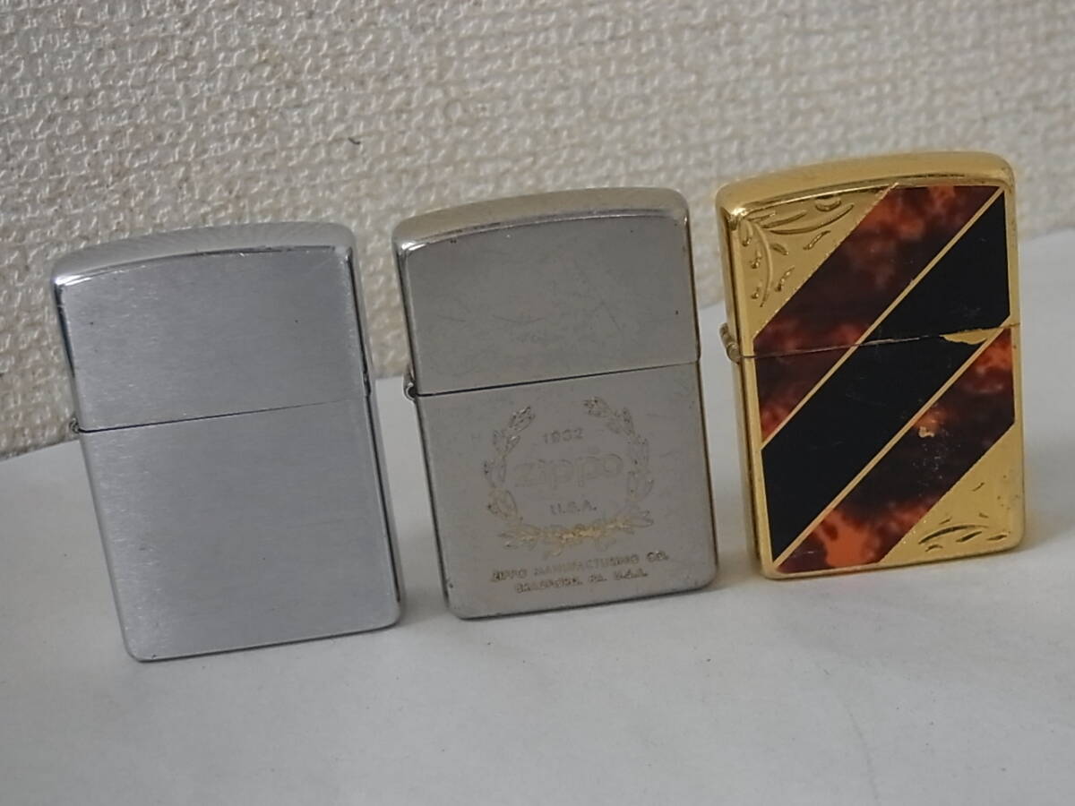 160430H73-0511H■ZIPPO■ジッポ　3点セット　BRADFORD.PA.　シルバーカラー/ゴールドカラー　ジャンク扱い　アンティーク_画像1