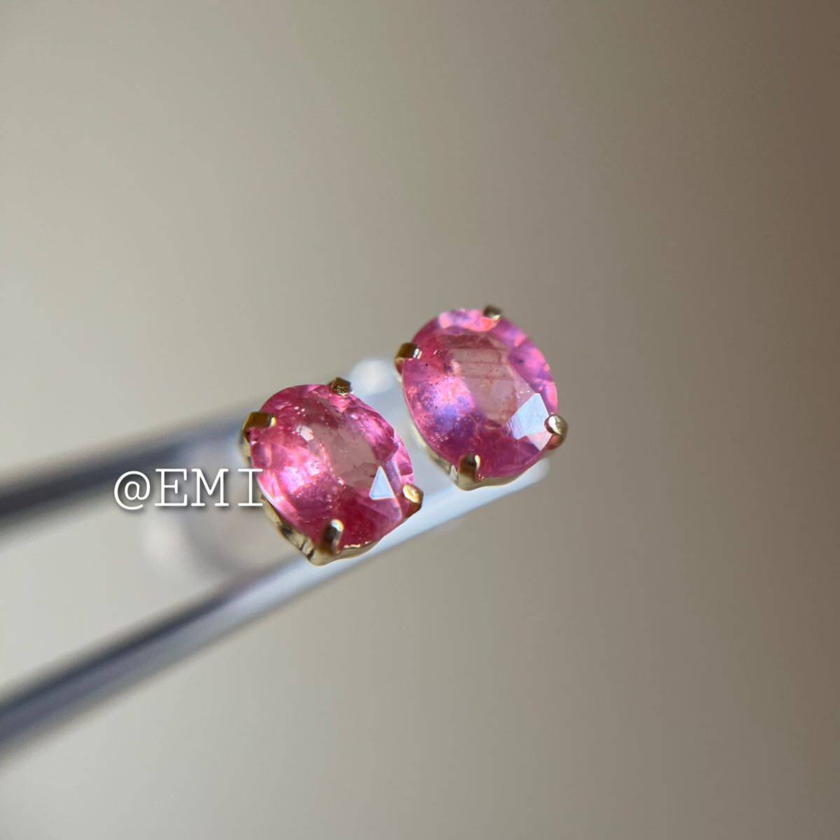 K18 天然石ピンクルビー　オーバルシェイプ　ピアス　18金イエローゴールド　pink ruby oval 5