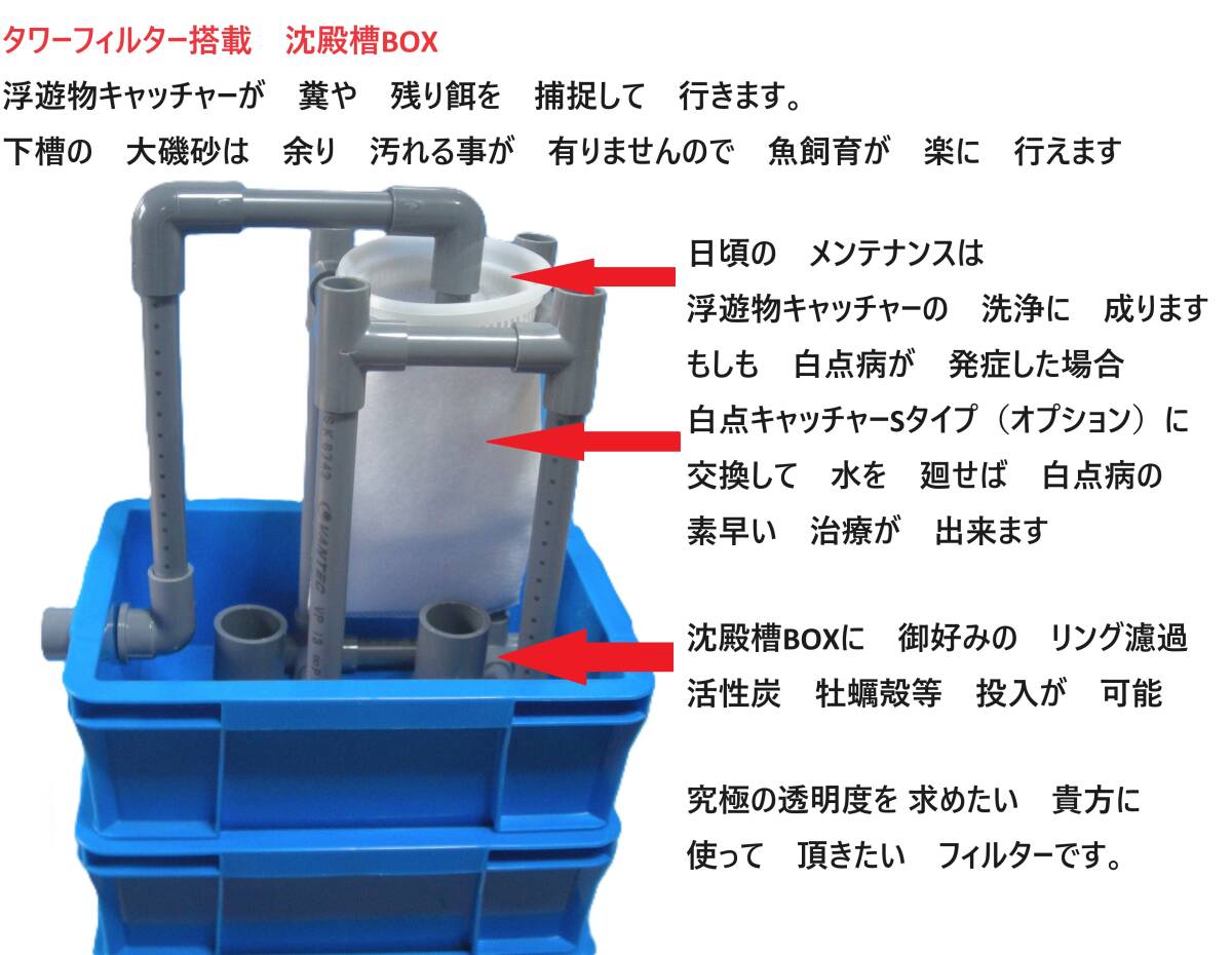 沈殿槽　タワーフィルター付き 排水口 ５個口 サンドフィルター　３S　3段濾過槽　５　濾過砂　濾過ウール　ホース　水中ポンプ付き　_画像2