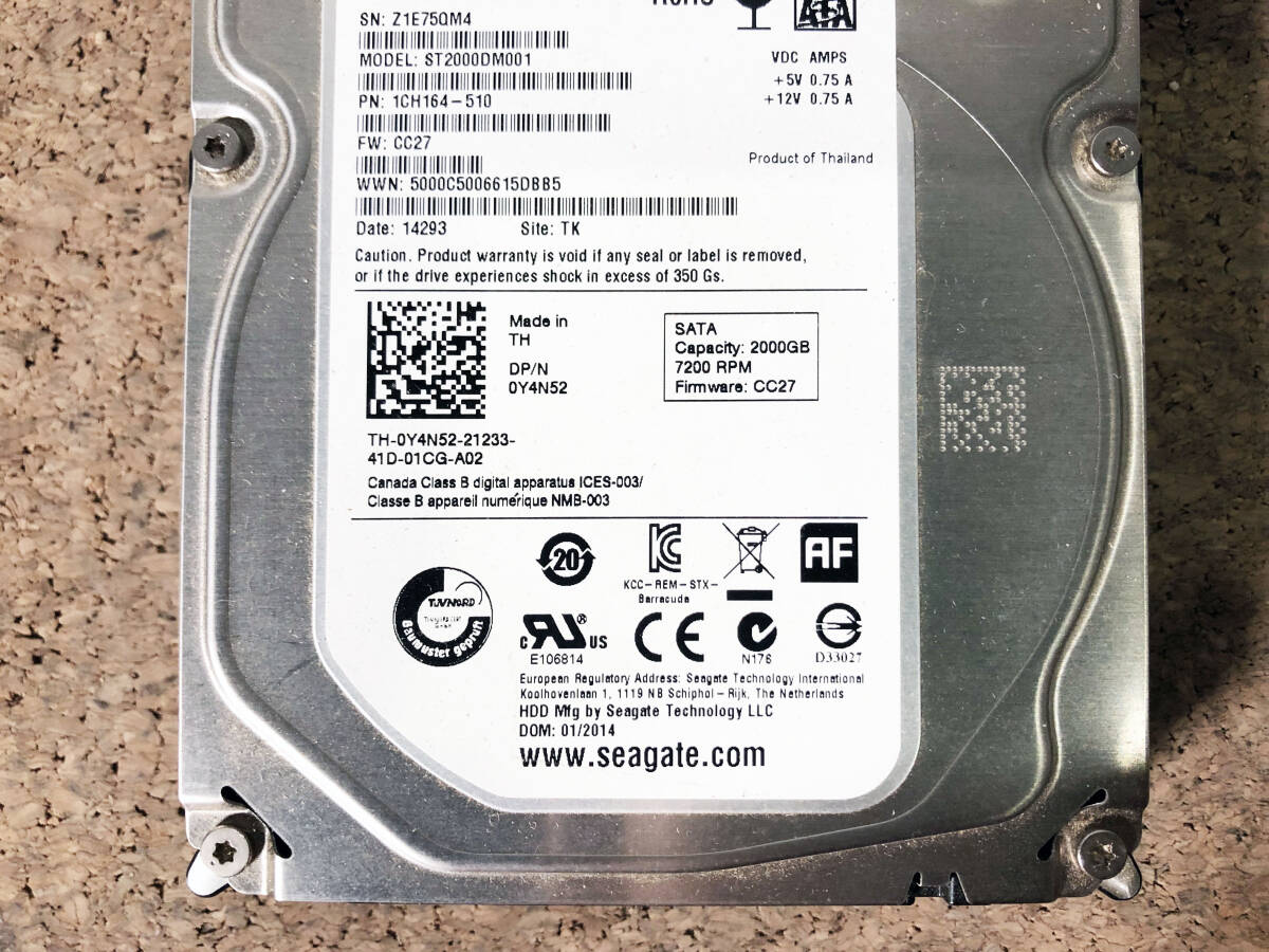 ★中古★Seagate ☆ 2TB HDD ハードディスク 念のためジャンク扱い品 【ST2000DM001】DCVCの画像4