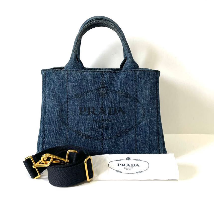 【極美品】PRADA プラダ　カナパ　2way トートバッグ　デニム　Sサイズ_画像1