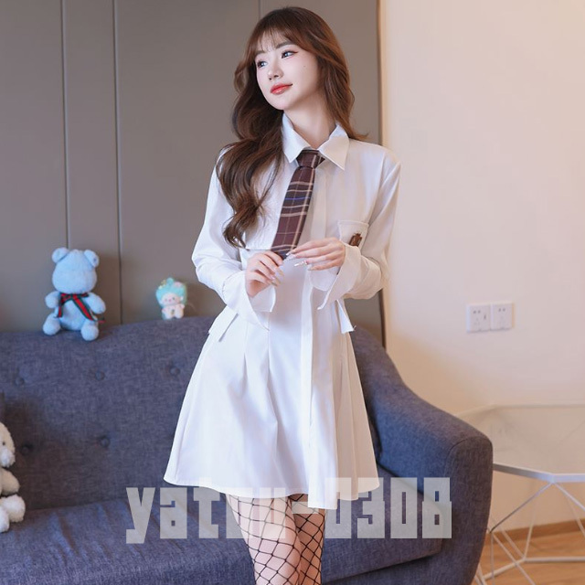 H776　コスプレウェア　誘惑　学生服　ワンピース　ネクタイ　ネームプレート　ミニスカート　セクシーランジェリー　ナイトウェア_画像4