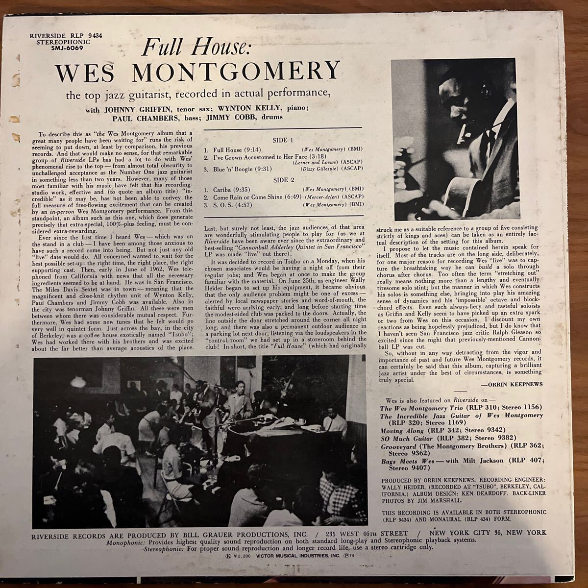 Full House Wes Montgomery Quintet SMJ-6069 LP_画像2