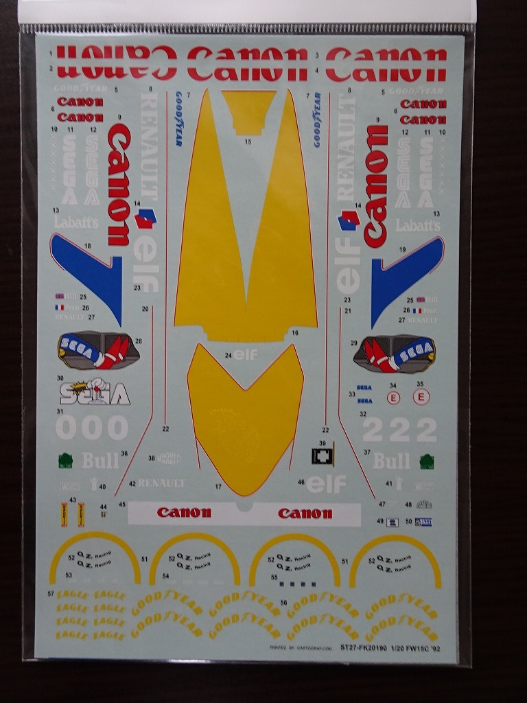 ■スタジオ27 1/20 ウィリアムズFW15C 1993 カルトグラフデカール フジミFW14B/FW16からの改造に! A.プロストワールドチャンピオン_画像1