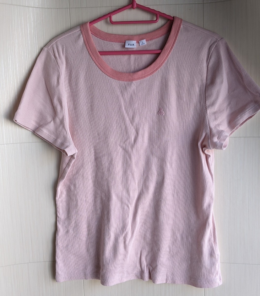 GAP ニット Tシャツ 半袖Tシャツ XLサイズ　ギャップ　ピンク　桃色　レディース　ニットシャツ　丸首　U首_画像1
