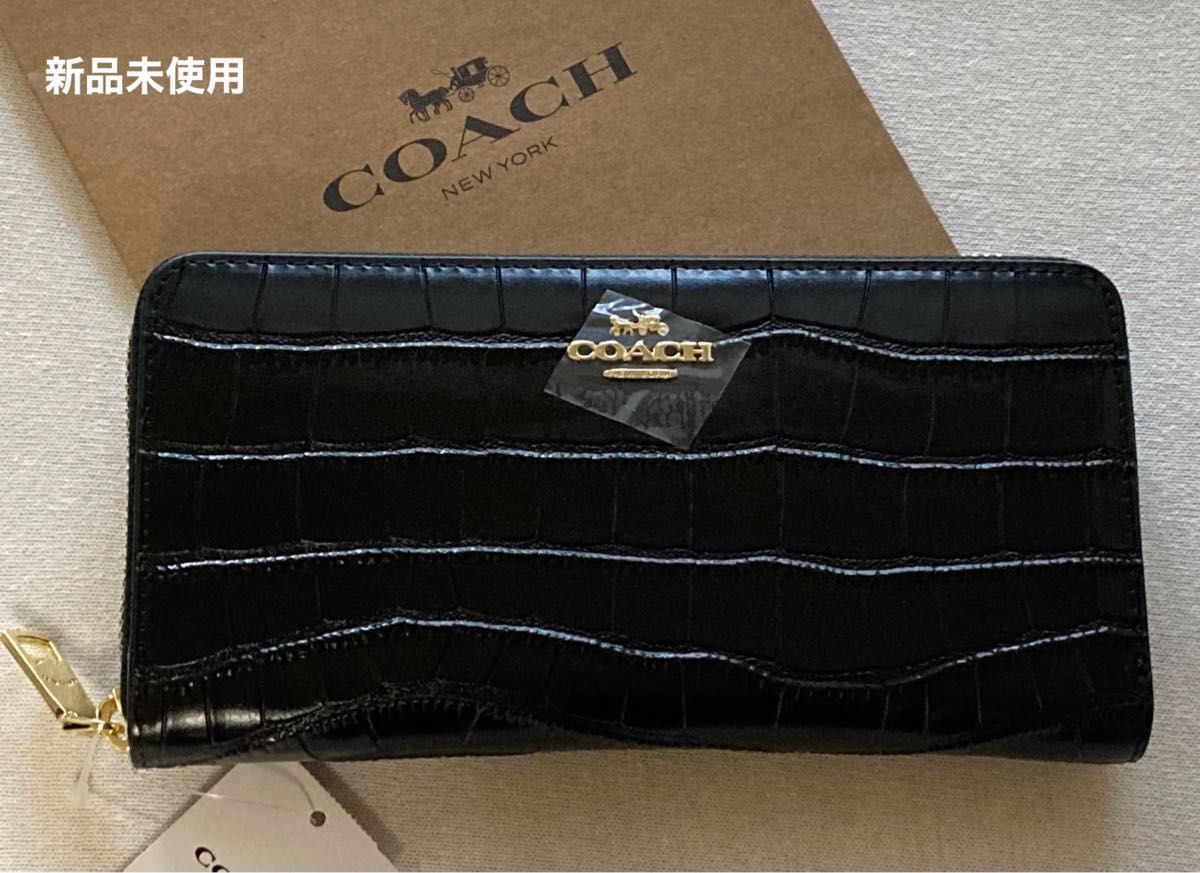 新品 COACH コーチ メンズ　レディース　長財布 ブラック　クロコダイル　型押し