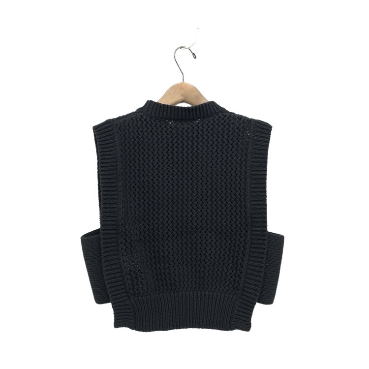 23SS HYKE ハイク CROCHETED CROPPED SWEATER TOP メッシュコットンニットベスト ブラック 231-11311_画像2