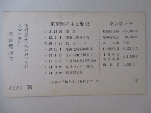 101・鉄道切符・東京駅開業55周年記念・見本_画像2