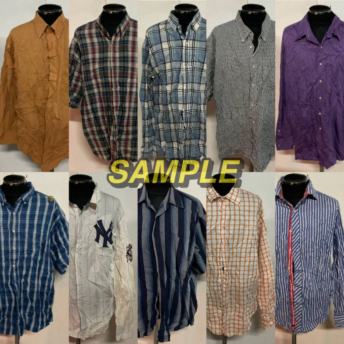 【T673】★目玉商品★ アメリカ古着卸オススメALL MEN'S SHIRT大量100kg2ベールセット商品 S/S L/S ブランド多め アメカジ ワーク 仕入れ_画像5