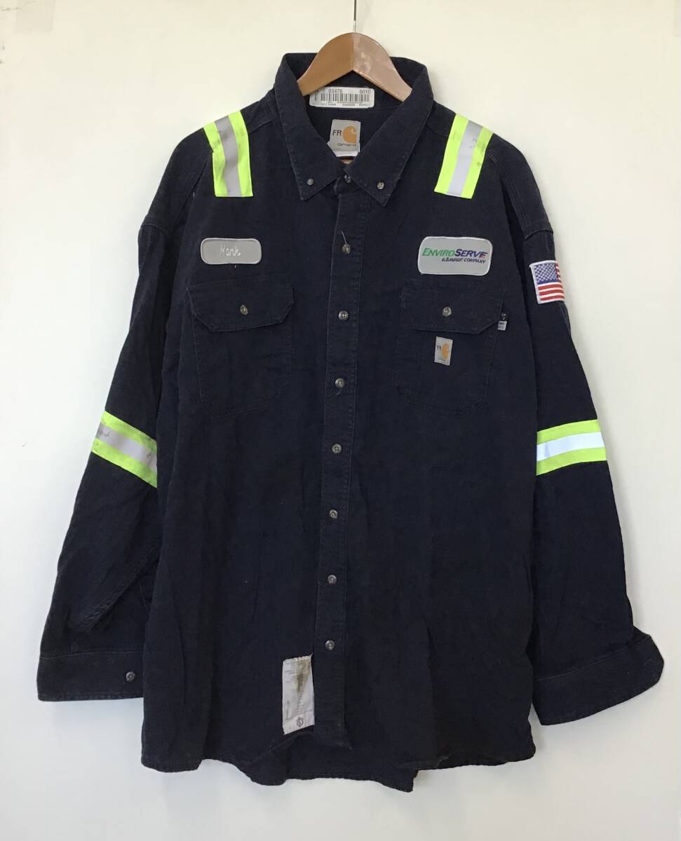 《 H 783》carhartt カーハート 長袖シャツ ワークシャツ リフレクター付き 3XL 紺 アウトドア トップス 1円スタート アメリカ古着 古着卸_画像1