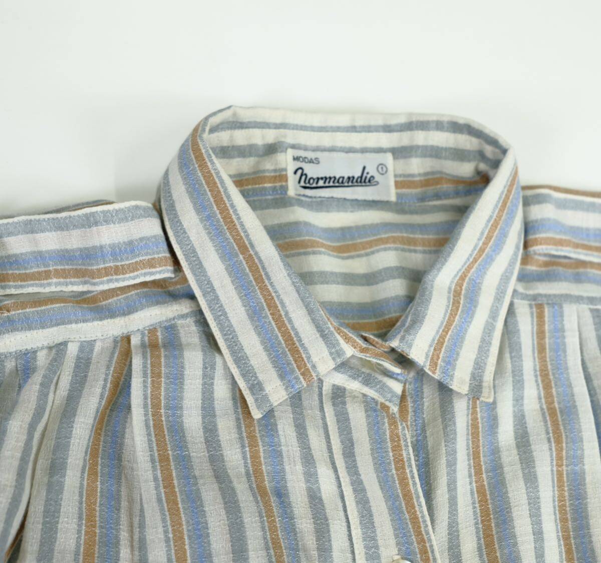 1960〜70s ビンテージ　ストライプデザインシャツ　ドルマンスリーブ　古着屋　オーバーサイズ イギリス　ユーロ　