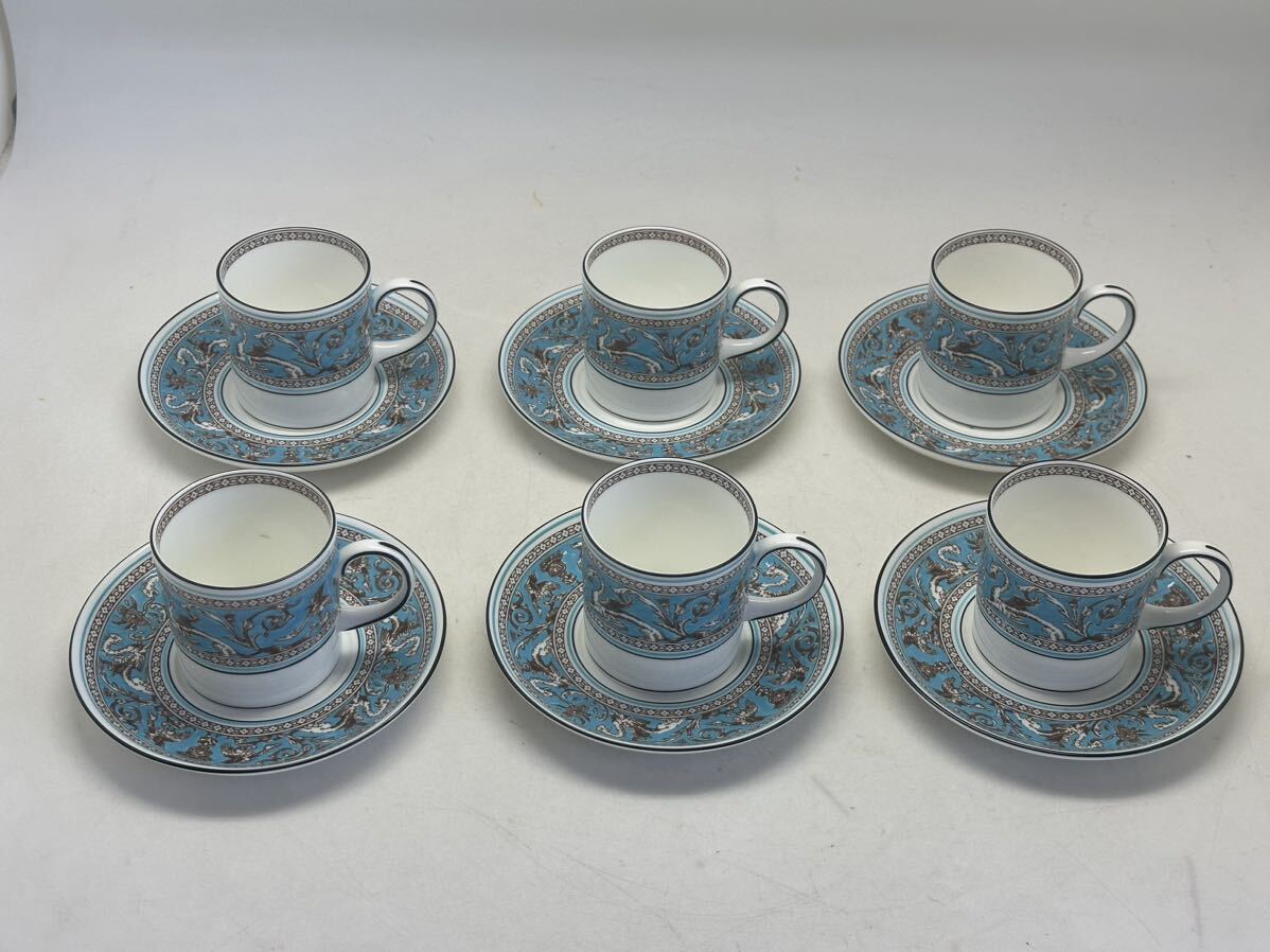 WEDGWOOD ウェッジウッド カップ&ソーサー 6客まとめて TURQUOISE FLORENTINE フロレンティーンターコイズ_画像1