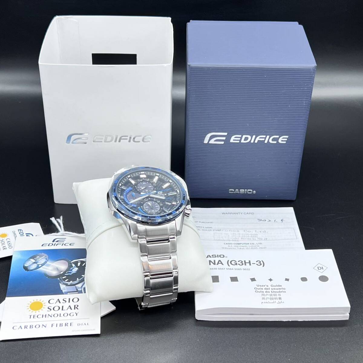 未使用 CASIO カシオ EDIFICE エディフィス EQS-900 腕時計 クロノグラフ デイト ソーラー 箱付 取説付 g5-23_画像8