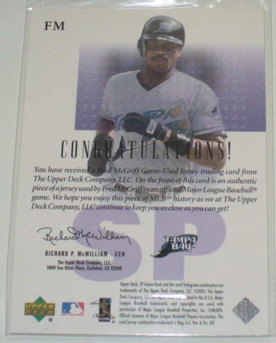 Upper Deck/SP GAME USED EDITION/TAMPA BAY*FRED McGRIFF(29)AUTHENTIC FABRIC_画像2