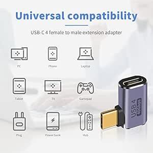 Duttek USB Type C 変換アダプタ, 40Gbps L字 USB Cアダプタ、90度直角L型USB Cアダプタは8k_画像3