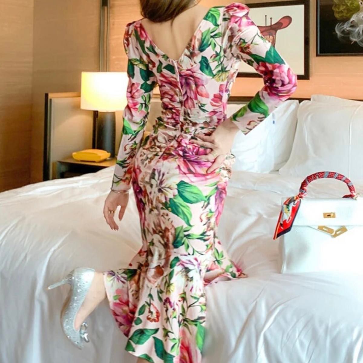 インポート ワンピース ドレス 花柄 マーメイドワンピ スカート 可愛い 上品
