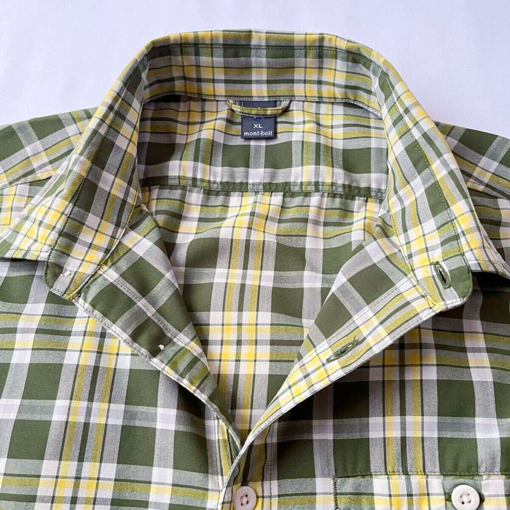 (美品) モンベル mont-bell 吸汗速乾 ウィックロン 長袖シャツ XL グリーン イエロー マルチチェック柄 シャツ の画像5