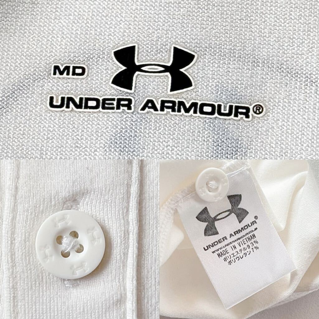 アンダーアーマー UNDER ARMOUR ボタンダウン 吸汗速乾 ストレッチ ポロシャツ MD (日本L) オフ ホワイト ビッグロゴ 半袖 シャツ の画像10