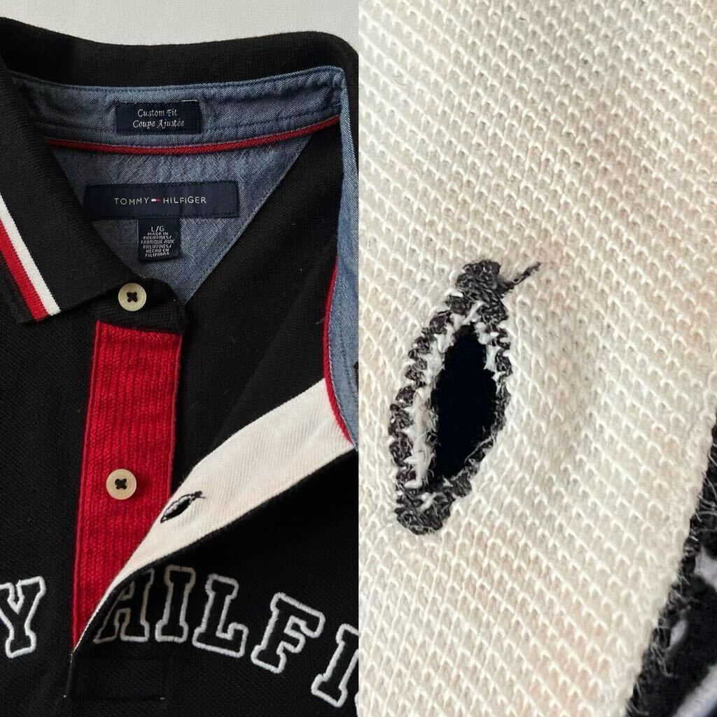 トミー ヒルフィガー TOMMY HILFIGER ポロシャツ L ブラック ホワイト レッド ビッグロゴ 刺繍 半袖 鹿の子 シャツ の画像10