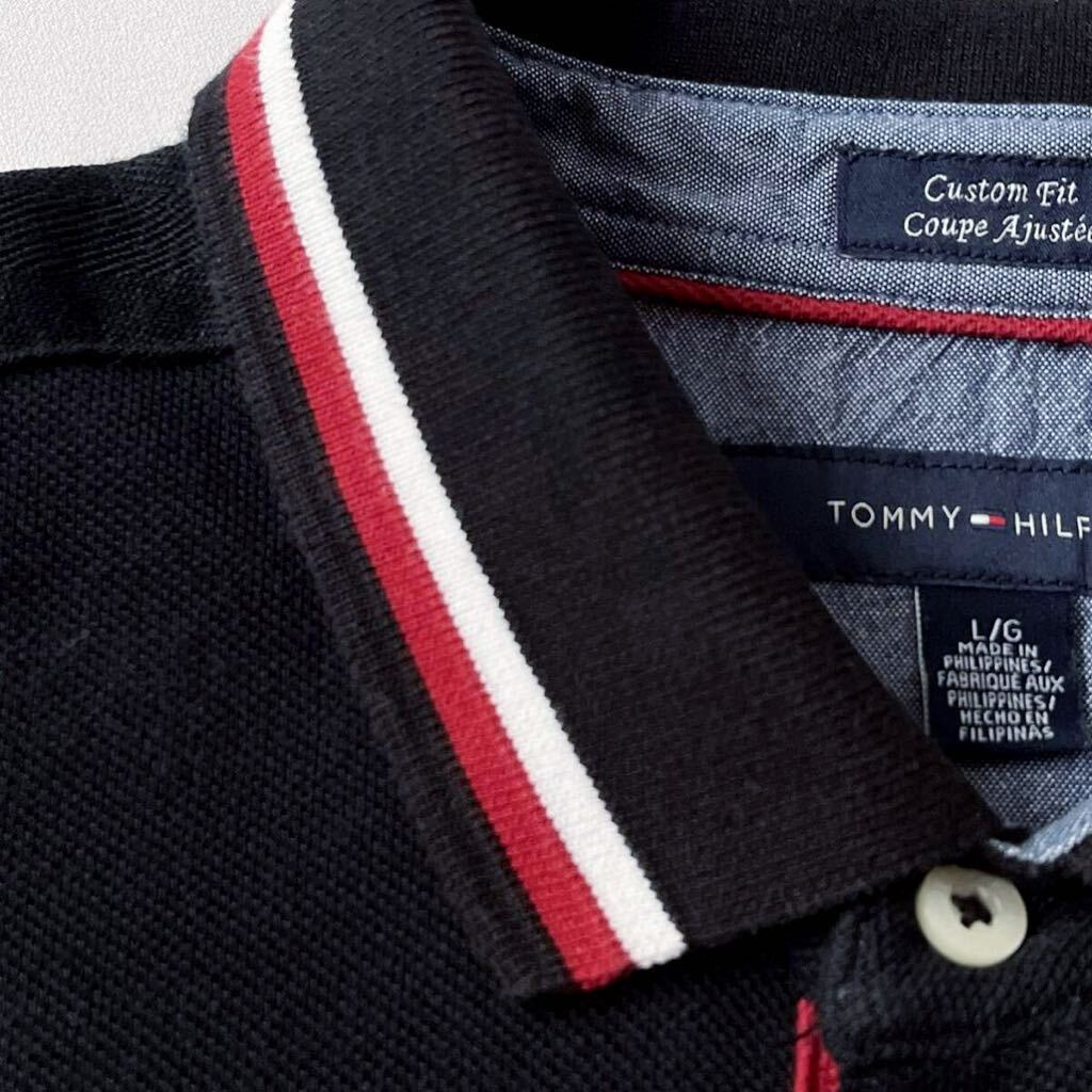 トミー ヒルフィガー TOMMY HILFIGER ポロシャツ L ブラック ホワイト レッド ビッグロゴ 刺繍 半袖 鹿の子 シャツ の画像7