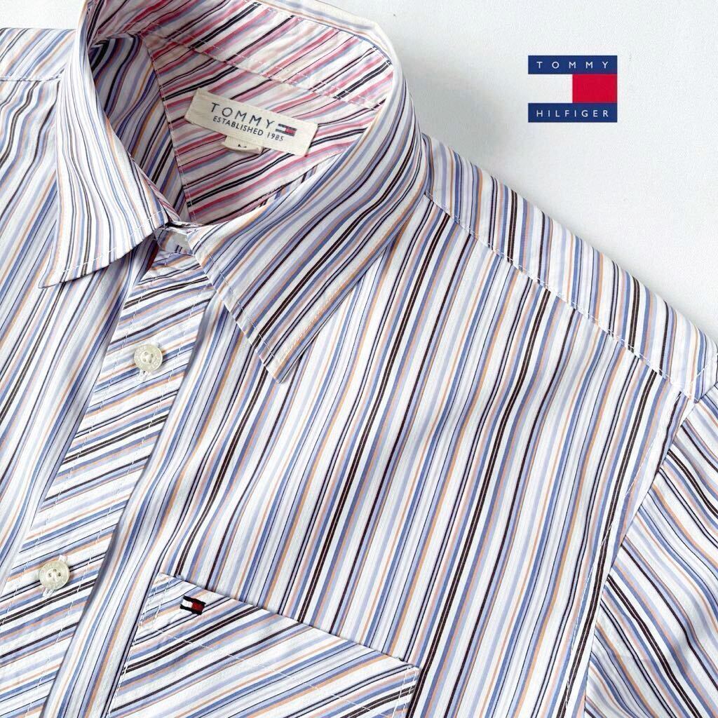 トミー ヒルフィガー TOMMY HILFIGER マルチストライプ 長袖シャツ M ストライプ シャツ の画像1