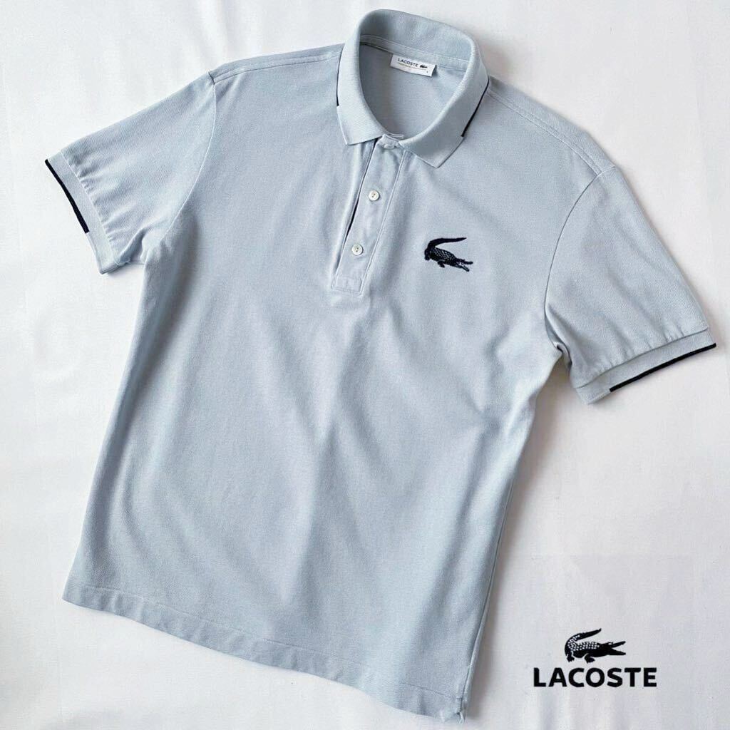 ラコステ LACOSTE ポロシャツ 5 (XL) ブルー グレー ネイビー ビッグロゴ クロコ シャツ F512E_画像2