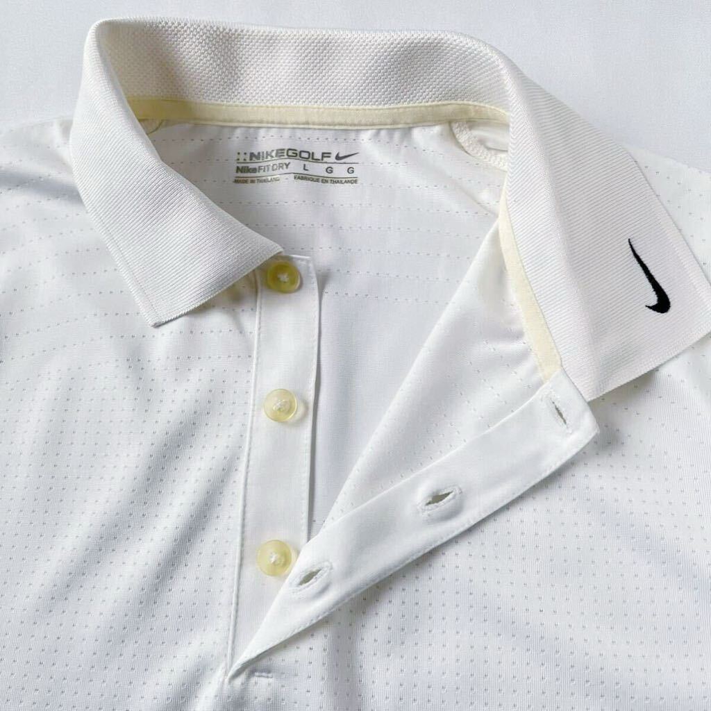 (美品) ナイキ ゴルフ NIKE GOLF FIT DRY 吸汗速乾 ポロシャツ L オフ ホワイト 半袖 シャツ _画像5