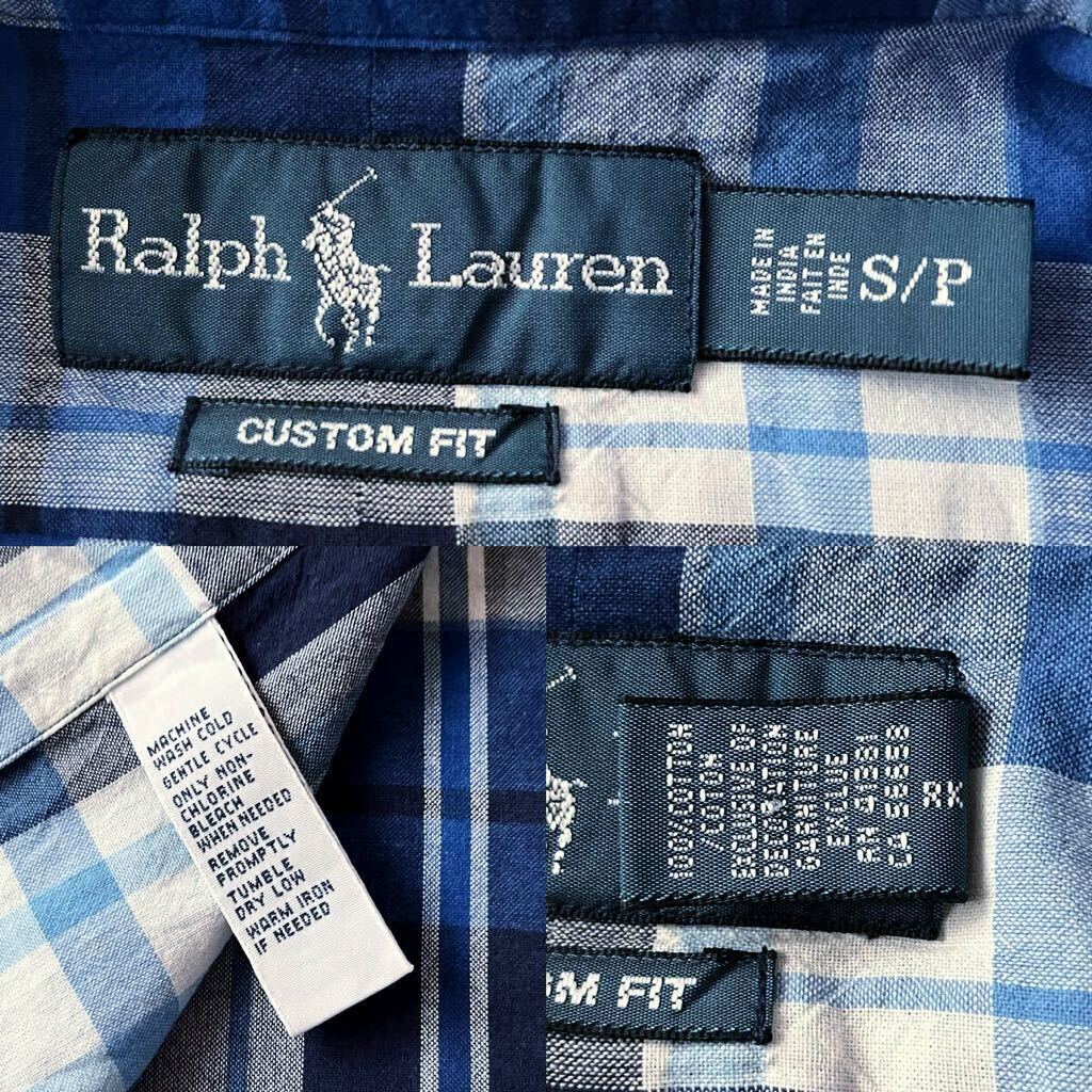 (美品) ラルフローレン RALPH LAUREN ボタンダウン 長袖シャツ S/P (日本M) ネイビー ブルー ホワイト チェック柄 シャツ _画像10