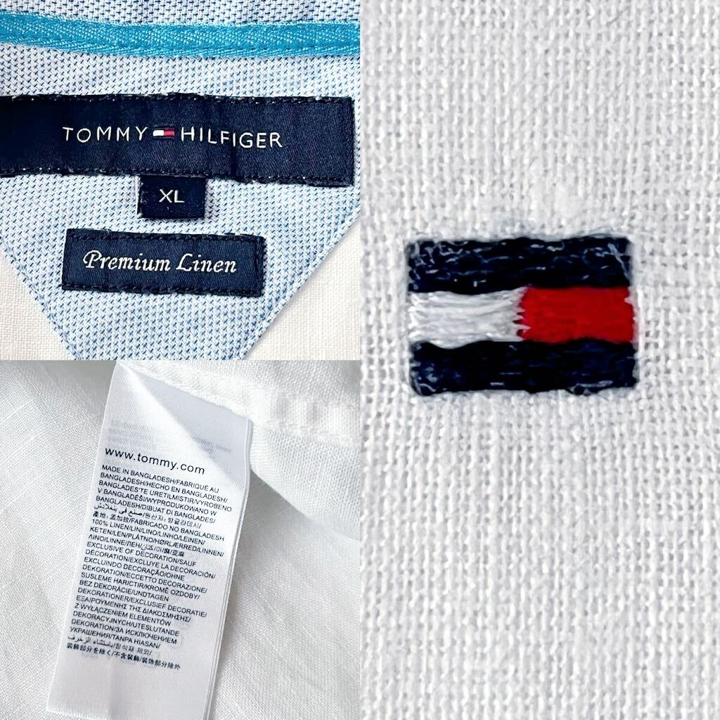 (美品) トミー ヒルフィガー TOMMY HILFIGER ボタンダウン リネン 長袖シャツ XL ホワイト ブルー 麻 シャツ 白_画像10